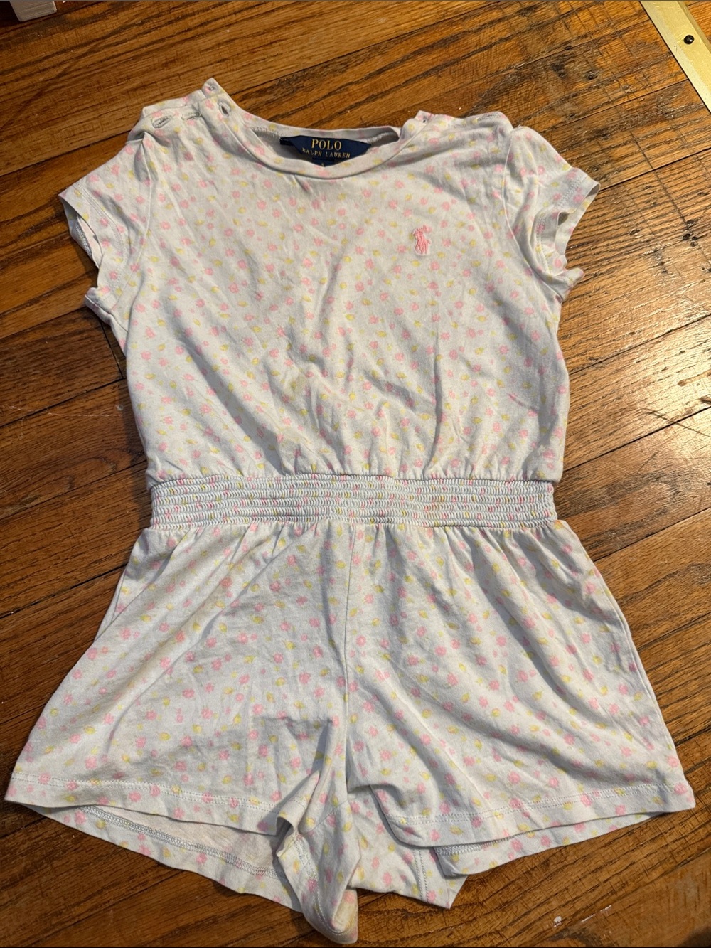 Polo by Ralph Lauren White Romper with Pink & Yellow Dots